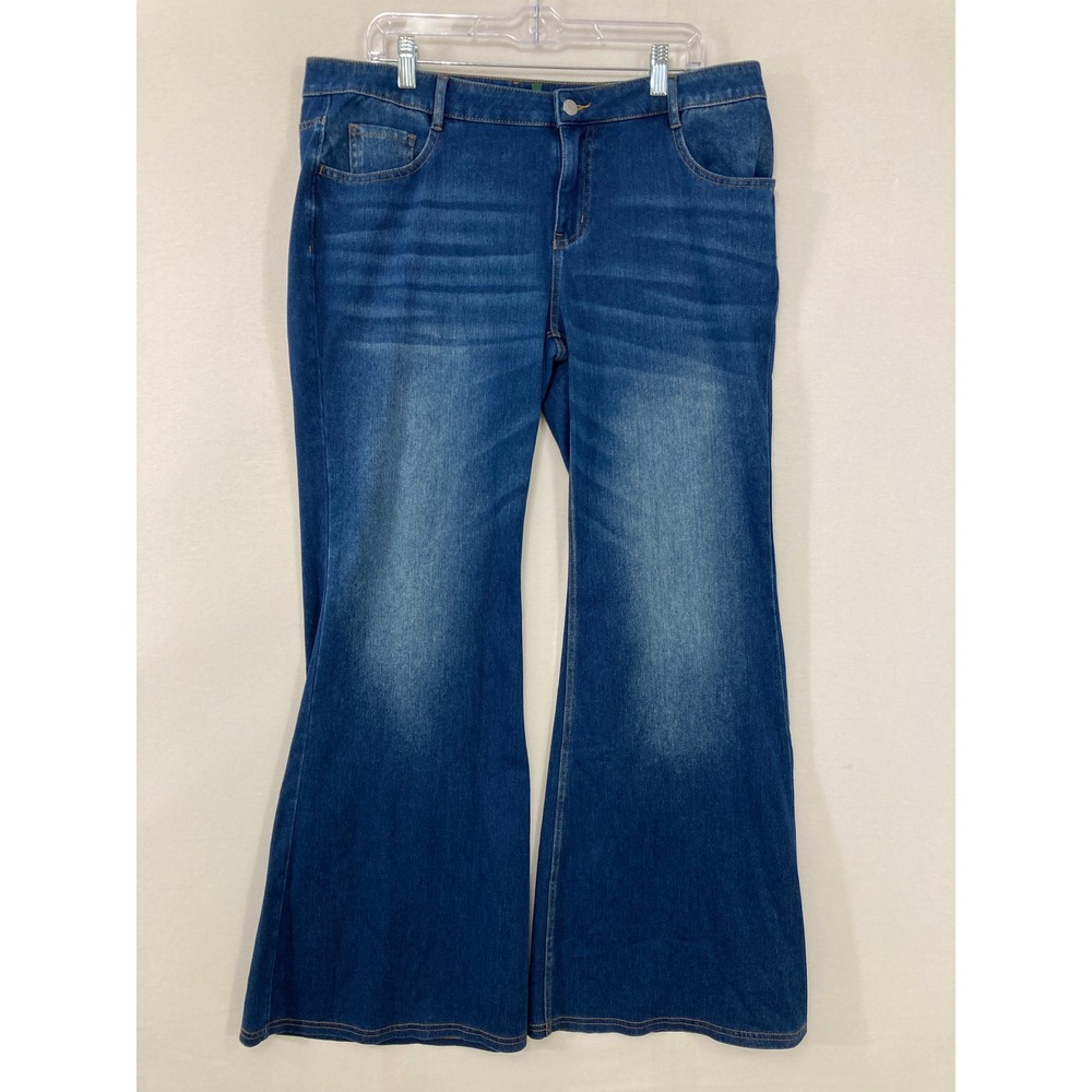 Halara Flare Jeans‎ XL Blue High Rise Wide Leg Denim Stretch Retro Boho